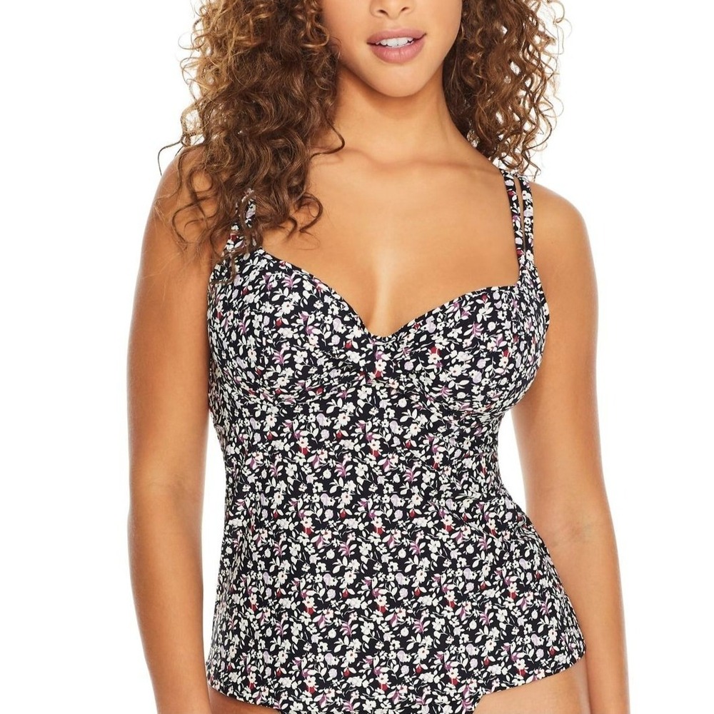 Floral Black & Pink Tankini Top - Women Swim Bikini